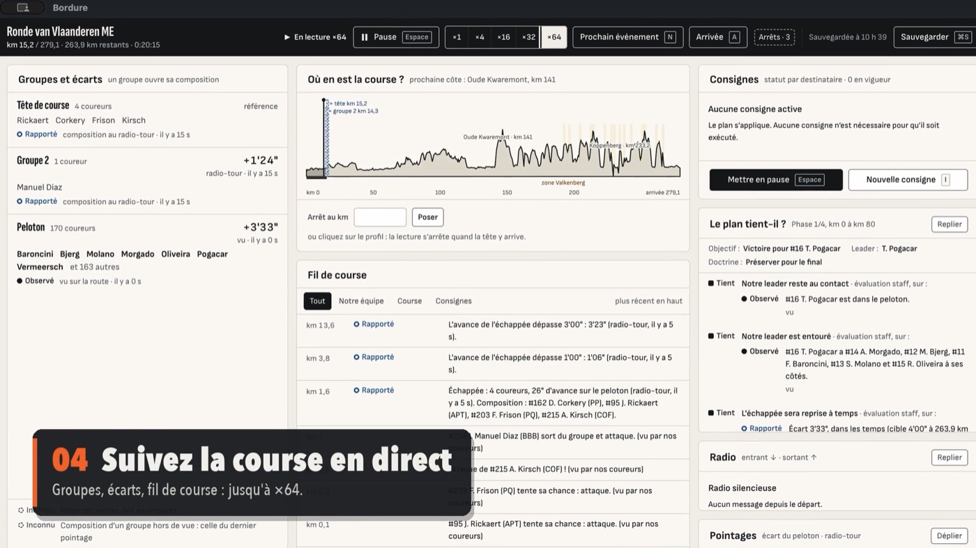 La course en direct, jusqu'à ×64.